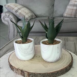 • Green Faux Succulent in White Marble Pot (set of 2) •